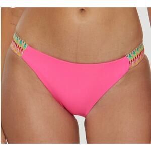 Becca Pink Glo Fiesta Avery American Crochet Trim Tab Side Bikini Bottom S NWT